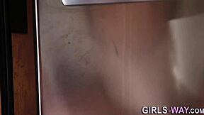 Blonde babe with small tits dives into intense lesbian oral tasting frenzy