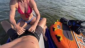 Skinny athletic girlfriend rides muscular boyfriend's monster cock on speeding jet ski