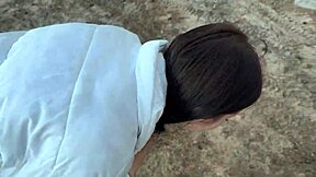 Perfect outdoor spot hides her deepthroat blowjob on my monster cock cumshot pov