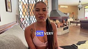 Big booty latina casting turns into sloppy rimjob on knees cum swallow pov