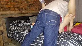 stepdad pounds 18yo stepdaughter's tight shaved pussy bent over just 6 minutes before boyfriend arrives home