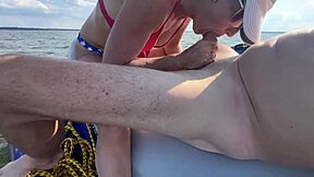 Skinny athletic girlfriend rides muscular boyfriend's monster cock on speeding jet ski