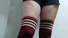 Cheeky nerdy neighbor tries slutty tops topless in thigh highs no panties