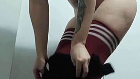 Cheeky nerdy neighbor tries slutty tops topless in thigh highs no panties