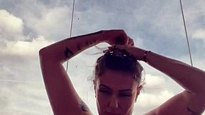 tattooed gym babe's hard nipples poke through see-through top she's super horny