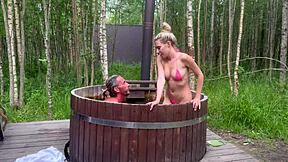 had outdoor sex in a hot bath with this cute skinny blonde babe