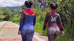 Passionate Spider-Woman Cosplay Anal Fuck Outdoor with Friend's Boyfriend in Public