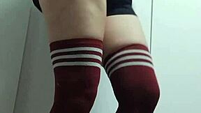 Cheeky nerdy neighbor tries slutty tops topless in thigh highs no panties