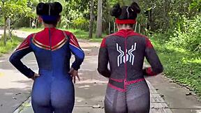 Passionate Spider-Woman Cosplay Anal Fuck Outdoor with Friend's Boyfriend in Public