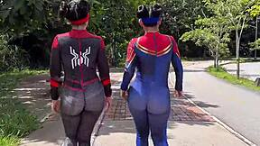 Passionate Spider-Woman Cosplay Anal Fuck Outdoor with Friend's Boyfriend in Public