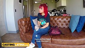Petite red latina melissa mocosa deepthroats big cock turns slut on casting couch
