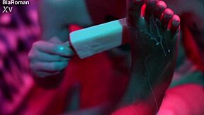 cutie piie rubs popsicle all over her bias bare feet teasing