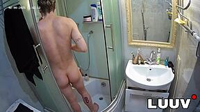 luuv strips for quick shower tease then jumps into homemade sex on cam