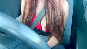 Italian milf artemisia flashes huge juicy tits downblouse during sexy car ride outside