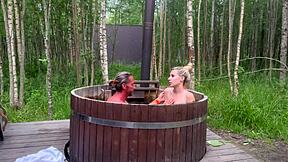 had outdoor sex in a hot bath with this cute skinny blonde babe