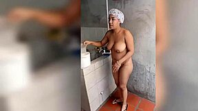 Canadian brunette neighbor bathes on balcony flaunting goddess tits and rich ass