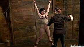 Bound bent over lesbian slave roughly fingered in hogtie bondage