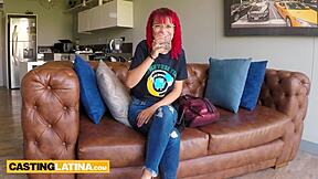 Petite red latina melissa mocosa deepthroats big cock turns slut on casting couch