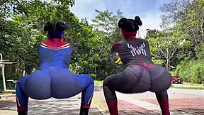 Passionate Spider-Woman Cosplay Anal Fuck Outdoor with Friend's Boyfriend in Public