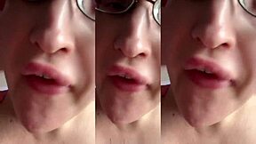 giant tall girl chews food fetish style with huge glasses smashing wet sounds