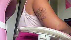 hey chubby brazilian bbw farts loud at home office desk during work ebony curves