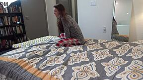 Skinny college teen Scarlet Datz endures brutal anal casting POV interview on sofa