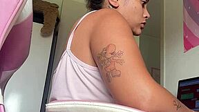 hey chubby brazilian bbw farts loud at home office desk during work ebony curves