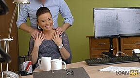 Passionate sex for cash in office casting with fingering blowjob and licking