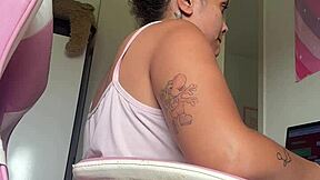 hey chubby brazilian bbw farts loud at home office desk during work ebony curves