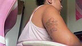 hey chubby brazilian bbw farts loud at home office desk during work ebony curves