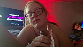 Hot Redhead Glasses Girl Gags on Big Black Cock Pt1