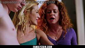 Heart pounding as stepmom and stepaunt train teen stepdaughter to suck and fuck cock like a pro in taboo familycum fantasy