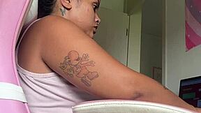 hey chubby brazilian bbw farts loud at home office desk during work ebony curves