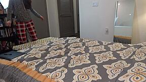 Skinny college teen Scarlet Datz endures brutal anal casting POV interview on sofa