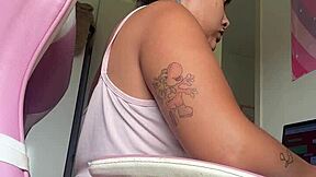 hey chubby brazilian bbw farts loud at home office desk during work ebony curves