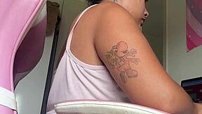 hey chubby brazilian bbw farts loud at home office desk during work ebony curves