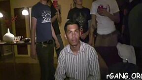 guys rip clothes off cute chicks at nightclub gangbang party for rough blowjobs and hard fucking