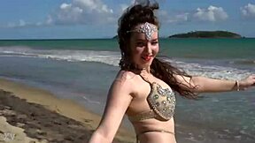 Hey, watch this sexy homemade belly dancer babe shake her big ass and natural tits wildly!