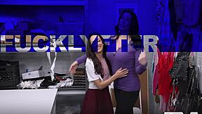 shoplifting teen freya and her stepmom ivy get caught then fuck the security guard to escape trouble in the store