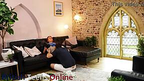 essex nurse in lingerie uniform teases neighbor patient with redhead small tits before deepthroat blowjob and muffs her wet cunt