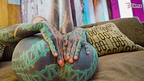 TATTOOED goth FINGERS gaping ASS in white LINGERIE frenzy