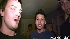 guys rip clothes off cute chicks at nightclub gangbang party for rough blowjobs and hard fucking