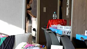 super sexy tattooed brunette cheerleader teases her wet pussy in mini skirt from bathroom mirror 😈🔥