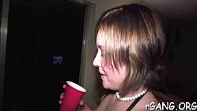 guys rip clothes off cute chicks at nightclub gangbang party for rough blowjobs and hard fucking