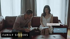 scheming babe tricks step-uncle into hard sofa fuck for estate control