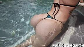 Kelsey's Oiled Big Booty Shakes Poolside Hard!