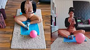 Curvy fat milf spreads huge asshole during naked yoga workout on dual cam