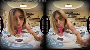 solo blonde babe lika luna fingers herself with vibrator in stockings vr