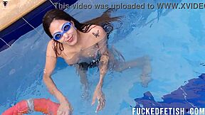 Helen Star skinny dips as sexy wet mermaid by pool