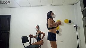 Slutty brunettes with saggy natural tits dance erotically for boyfriend fuck